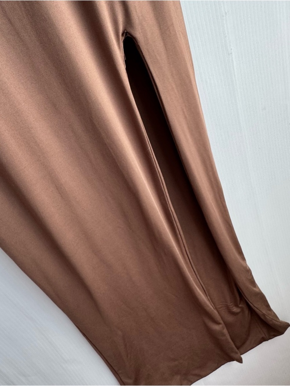 Sleek Brown Slip Maxi Dress with Side Slit - Picture 8 of 9